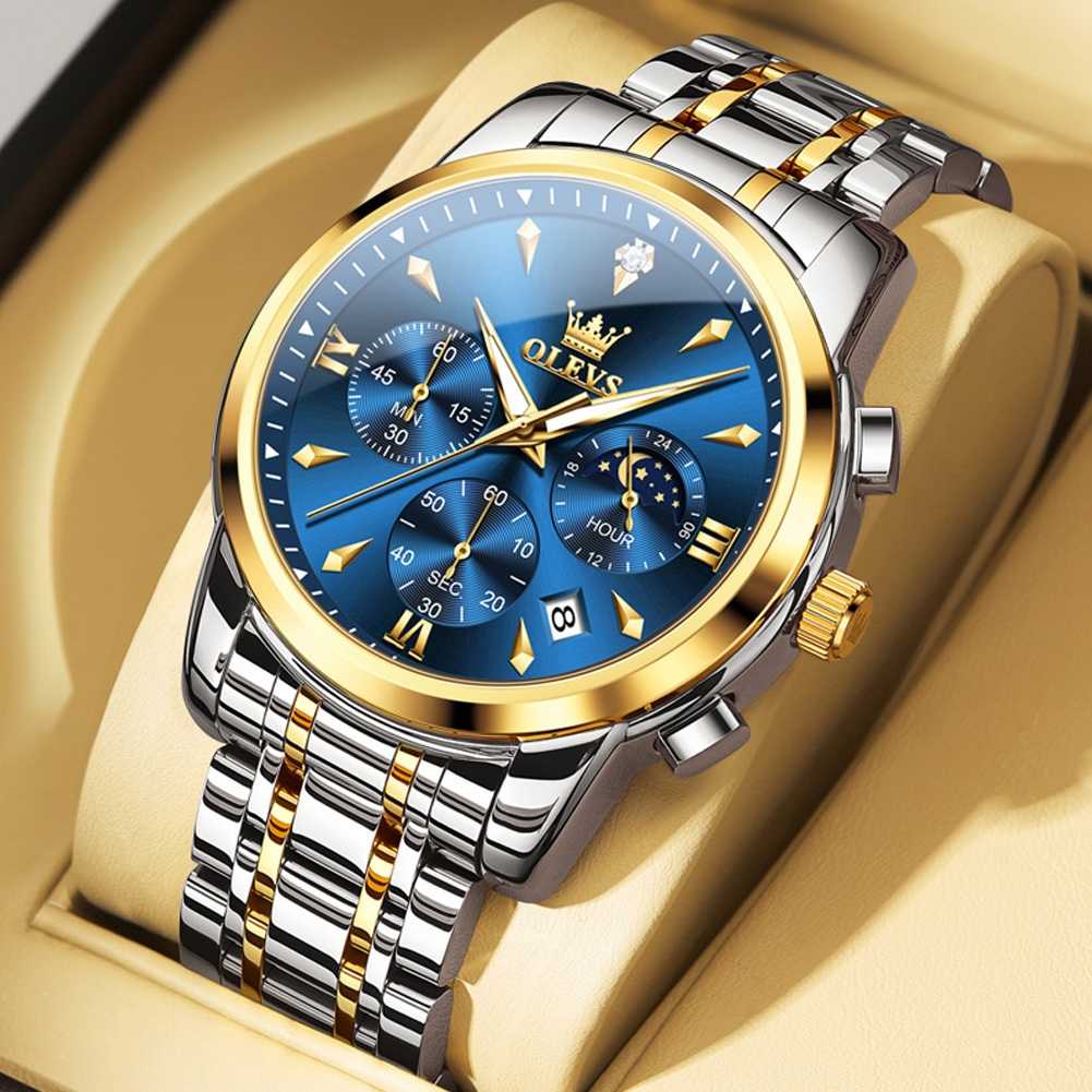 olevs sports silver and gold color watch for men – ol3639m-2