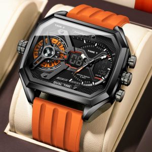 poedagar branded orange color watch for men – e106g-d