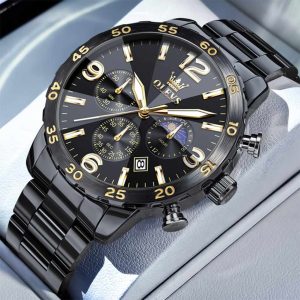 olevs vintage black color watch for men – ol3678m-2