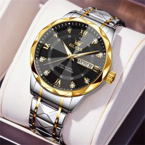 olevs trendy silver and gold color watch for men – ol5609m-2