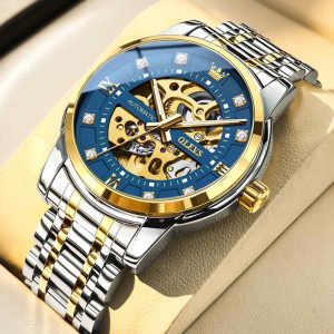 olevs costly silver and gold color watch for men – ol9901m-4