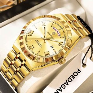 poedagar classic formal gold color watch for men – pd675g-h