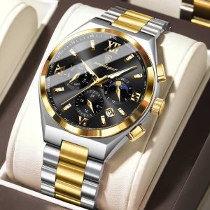 poedagar new silver and gold color watch for men – pd688g-c
