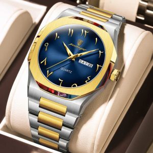 poedagar fancy stylish silver and gold color watch for men – pd830g-c