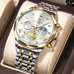 poedagar luxury silver and gold color watch for men – pd938g-f