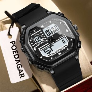 poedagar luxurious black color watch for men – pd993g-e
