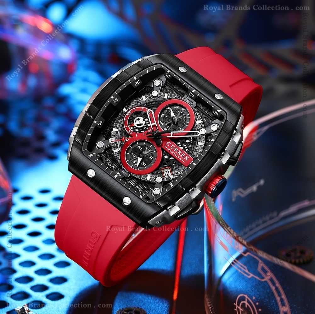 curren unique red color watch for men – cu8442g-c Curren Unique Red Color Watch For Men - CU8442G-C