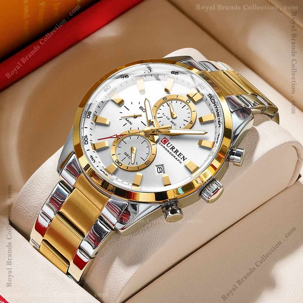 curren classy silver and gold color watch for men – cu8445g-b Curren Classy Silver And Gold Color Watch For Men - CU8445G-B