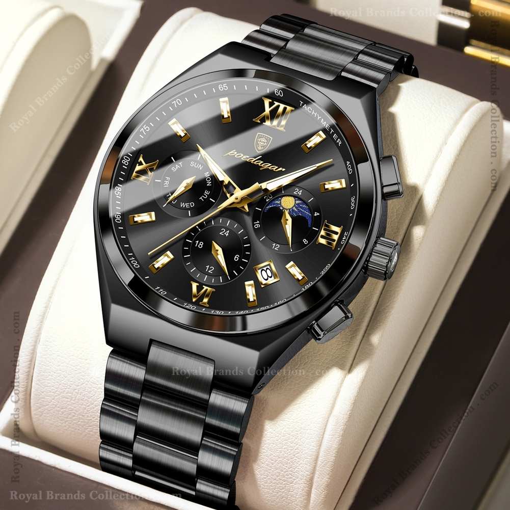 poedagar premium black color watch for men – pd688g-g Poedagar Premium Black Color Watch For Men - PD688G-G