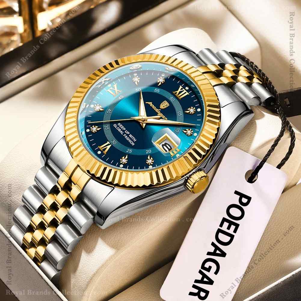 poedagar original silver and gold color watch for men – pd910g-a Poedagar Original Silver And Gold Color Watch For Men - PD910G-A